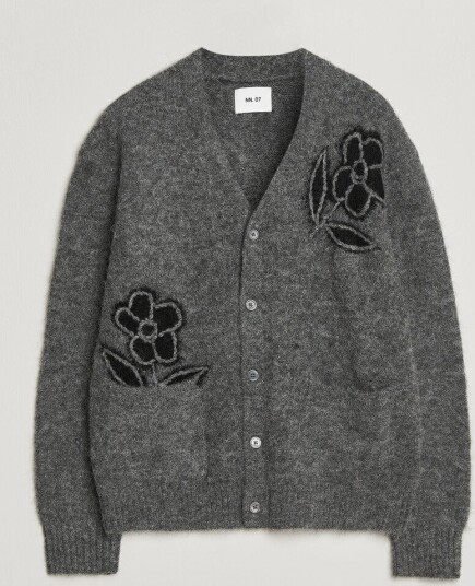 NN07 Kyle Alpaca Knitted Cardigan Dark Grey Melange