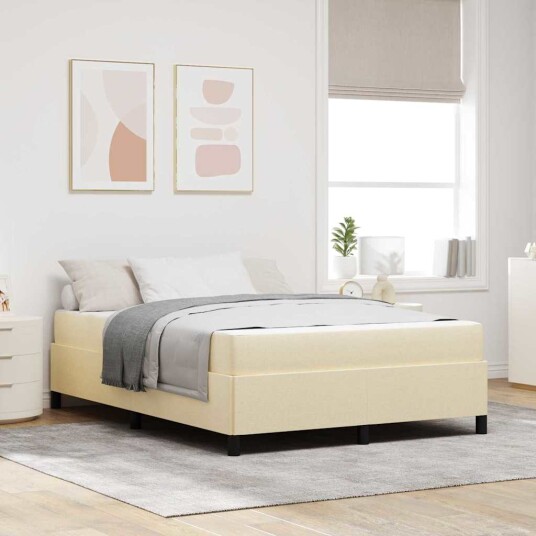 Boksfjær Seng Krem Svart 140 x 190 cm Stoff konstruert tre