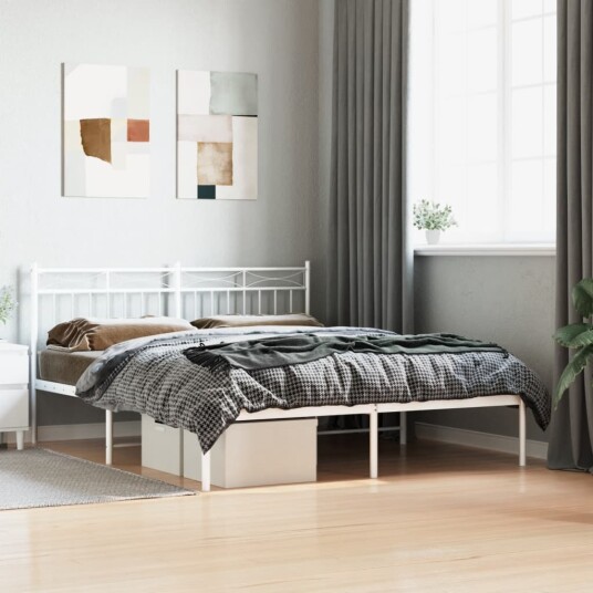 vidaXL Sengeramme i metall med sengegavl hvit 160x200 cm 8721012210523