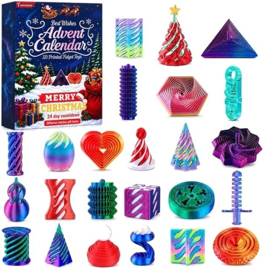 Adventskalender 2026 Jul 24 Dager Nedtelling Mini 3D printet Fidgetleketøy for Barn Voksne Jul Spiral Sensoriske Overraskelsesgaver Tell