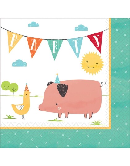 Amscan 16 stk Servietter med Gårdsdyr 33x33 cm Farm Party 512172 66