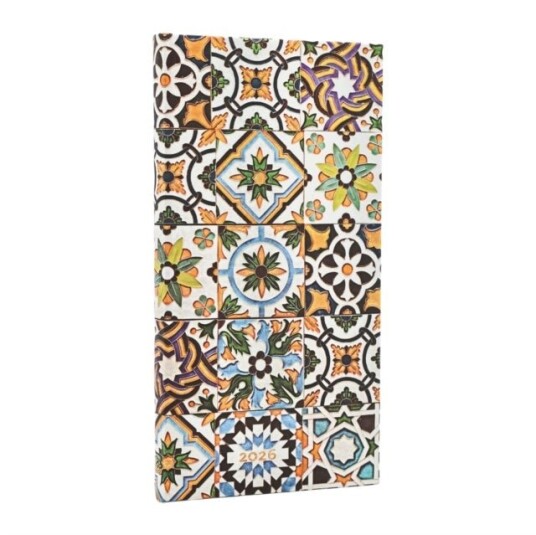2026 Porto (Portuguese Tiles) Slim 12 month Horizontal Hardcover Flexi Dayplanner 2026 (Elastic Band Closure)