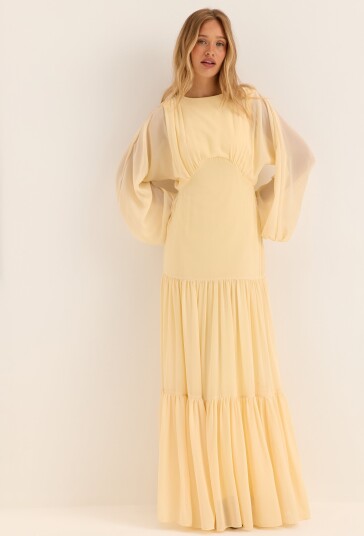 Batwing Chiffon Tiered Maxi Dress