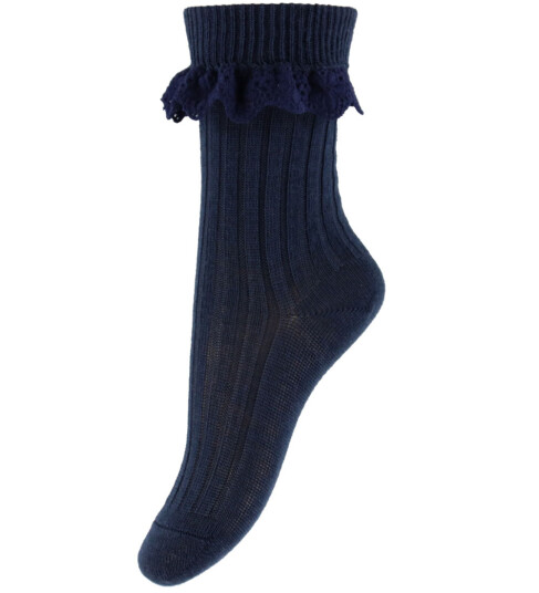 Mp Sokker m. Blond Ull Rib Navy 15/16 Sokker Blå
