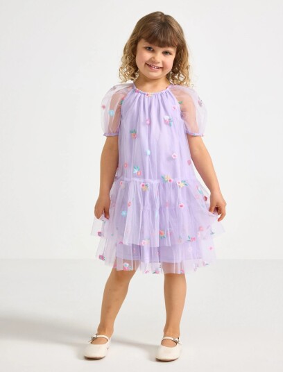 Lindex Short Sleeved Dress With Flounces Purple 98 Lindex Short Sleeved Dress With Flounces Purple 98