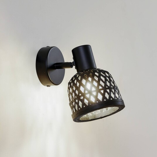 Lindby vegglampe Eskil Ø 10 cm svart bambus