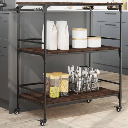 Kjøkkentralle brun eik 100,5x50x105 cm konstruert tre 842335 Kjøkkentralle brun eik 100,5x50x105 cm konstruert tre 842335