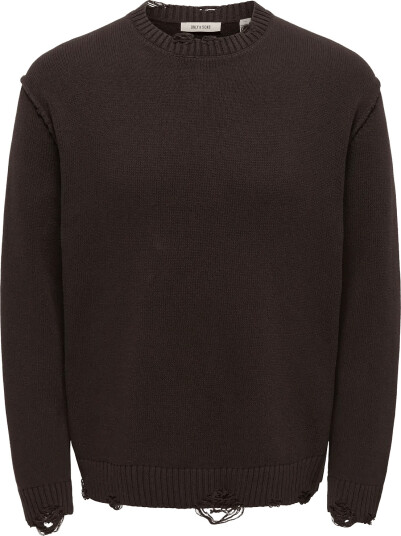 ONLY & SONS Onstune Rlx Ls Crew Neck Knit Brown M