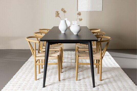 Venture Home Ellis Spisegruppe 230 cm Rektangulær med 6 Alfons stoler Sort/Beige