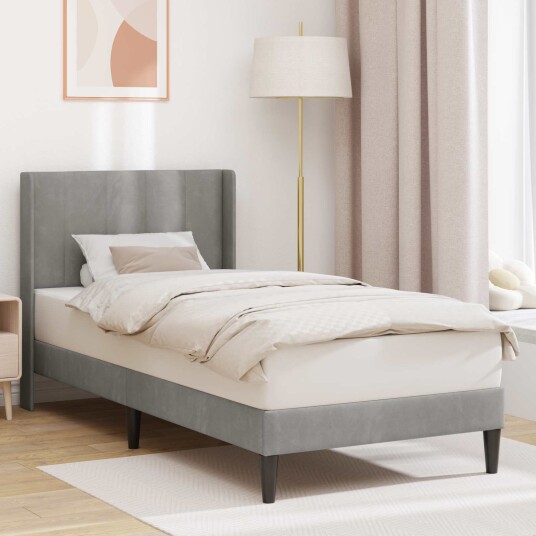 Sengestamme med hodegjerde Lysegrå 90 x 200 cm Fløyel