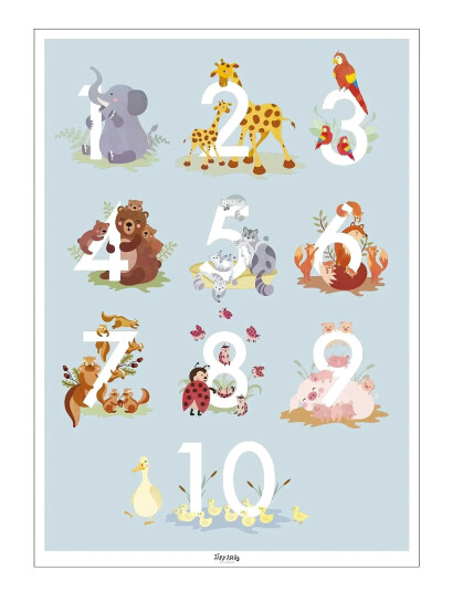 Poster & Frame Tiny Tails Tallplakat Blå Multi Patterned 50x70cm