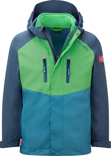 TrollKids Kids Bryggen 3In1 Jacket   FRESH GREEN/MYSTIC BLUE/DARK MARINE   140
