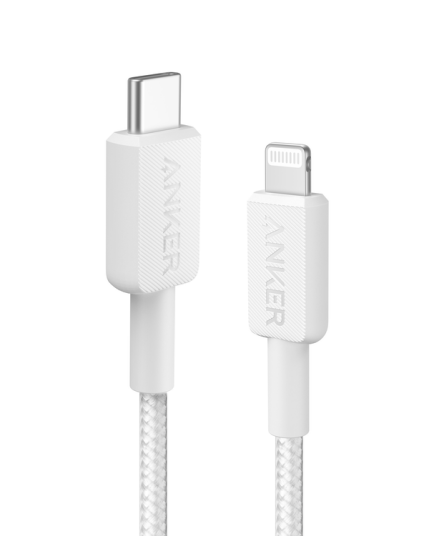 Anker 322 0,9m USB-C til Lightning Hurtiglading Kabel - Flettet Hvit Anker 322 0,9m USB-C til Lightning Hurtiglading Kabel - Flettet Hvit