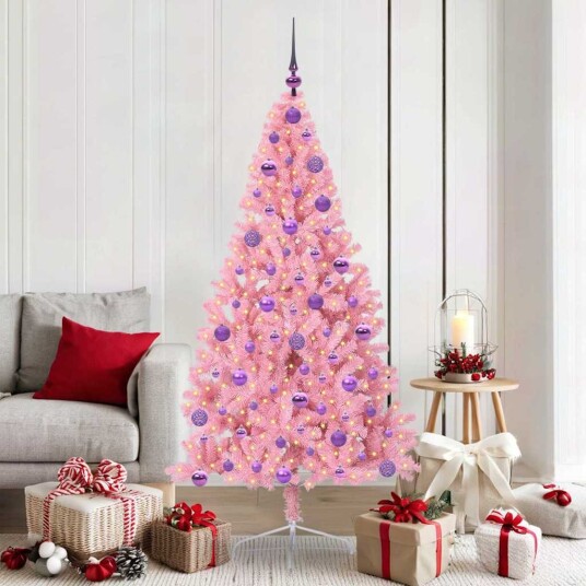 Kunstig Forhåndsopplyst Juletre med 300 LED Rosa 180 cm PVC