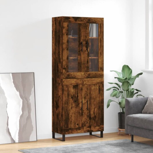 vidaXL Highboard røkt eik 69,5x34x180 cm konstruert tre 8720845477882