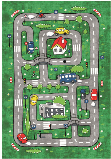 Barneteppe Village Road grønn Størrelse: 160 x 230 cm