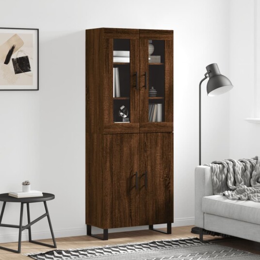 vidaXL Highboard brun eik 69,5x34x180 cm konstruert tre 8720845476625