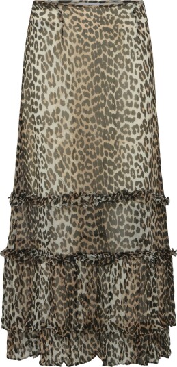 Ganni Leopard Print Ruffle Skirt Brown 38