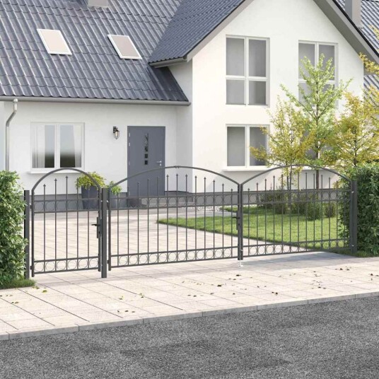 vidaXL Hagegjerdeport med Bueformet Topp Grå 500 x 75 cm Stål