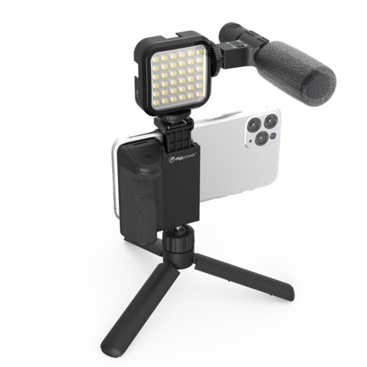 INCOVER Digipower Follow Me Vlogging Kit m. Stativ for Smartphone m. Fjernkontroll & Mikrofon - Svart INCOVER Digipower Follow Me Vlogging Kit m. Stativ for Smartphone m. Fjernkontroll & Mikrofon - Svart
