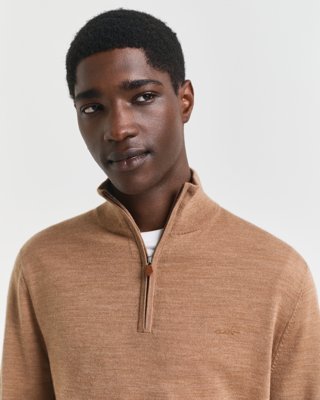 Gant Ekstra fin merinoullgenser med halv glidelås DK SAND MELANGE XXL Gant Ekstra fin merinoullgenser med halv glidelås DK SAND MELANGE XXL
