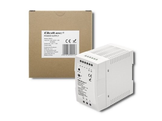 Qoltec 50914 Din-Skinne Strømforsyning | 90W | 12V | 7,5A | Hvid | Slank