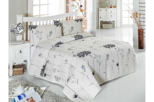 Eponj Home Sengeteppe Dobbelt 200x220+2 Putetrekk Quiltet   Grå/Beige/Svart
