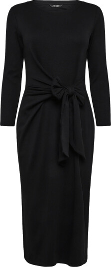Lauren Ralph Lauren Tie Front Cotton Blend Crewneck Dress Black XS