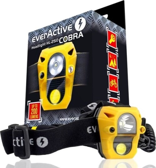 Everactive Hl250, Hodebåndslommelykt, Gult, Knapper, Led, 2 Lamper, 3 W Everactive Hl250, Hodebåndslommelykt, Gult, Knapper, Led, 2 Lamper, 3 W
