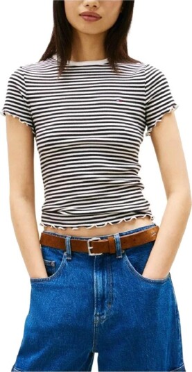 Tommy Jeans Tjw Slim Lettuce Edge Rib Ss   Black   XS