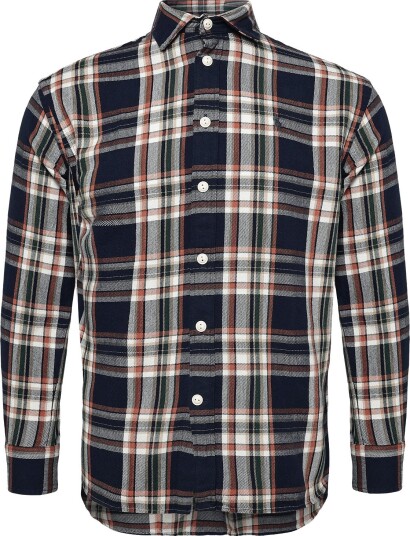 Polo Ralph Lauren Relaxed Fit Plaid Cotton Shirt 2065 NAVY ORANGE S