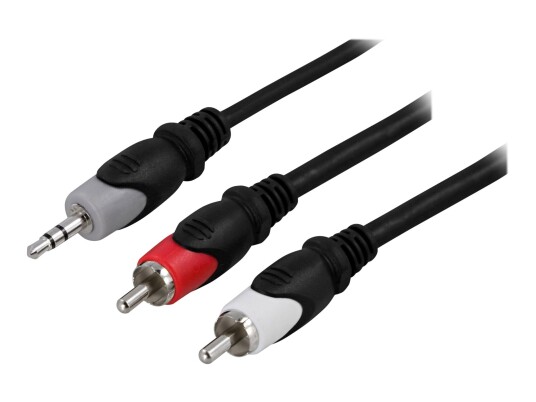 Deltaco 3.5mm til 2xRCA Lydkabel 15 m - Hvit/Svart