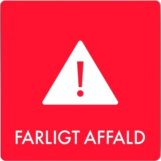 Skilt Affaldspiktogram Farligt Affald" 12X12 Cm Aluminium Rød/Hvid