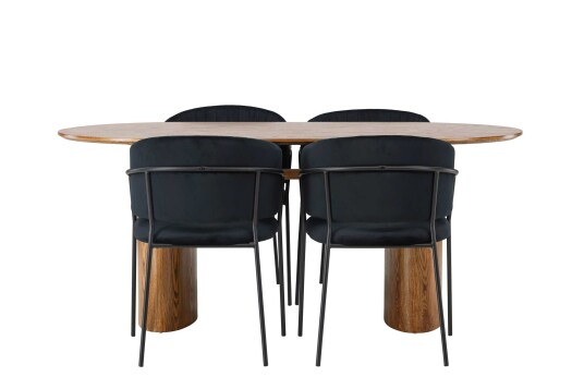 Venture Design Isolde & Selma spisegruppe Svart/natur 4 stoler & bord 180 x 90 cm