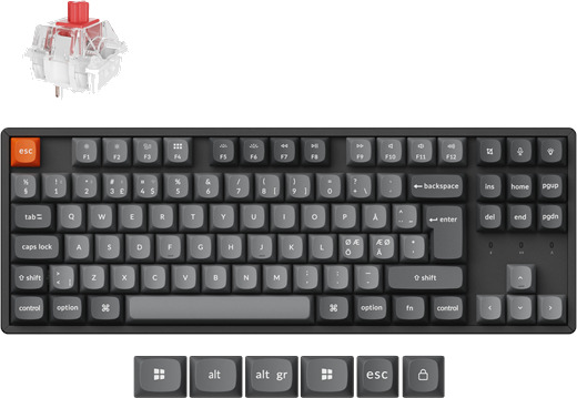 Keychron K8 MAX Trådløst Mekanisk Tastatur Nordisk med Super Red Brytere og RGB Baklys