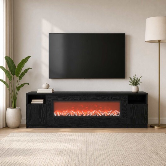 vidaXL Elektrisk peis Svart eik 165 x 28,5 x 47 cm Konstruert tre