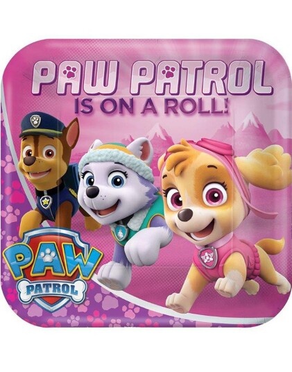 8 stk Firkantet Papptallerkener 23x23 cm Paw Patrol Girls