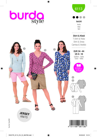 Burda 6113 - Kjole & Topp EUR: 34-44, US: 8-18