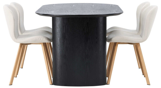 Venture Design Isolde & Lilja spisegruppe Beige/svart 4 stoler & bord 180 x 90 cm