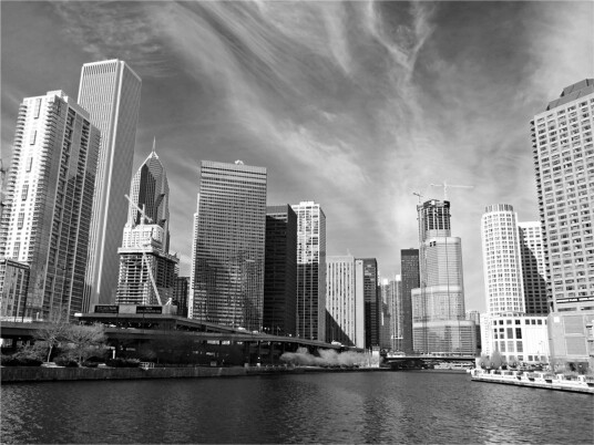 Fototapet Chicago Skyline Black and White 200x154 - Artgeist sp. z o. o.