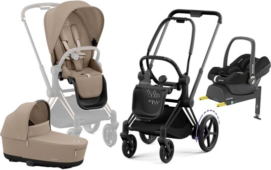 Cybex e-Priam Duovogn inkl. Maxi-Cosi CabrioFix & Base Cozy Beige/Matt Black