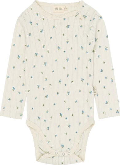 Petit Piao Body I/e PPGracie Eggnog Blueberry AOP Petit Piao 74 Langermet Body Beige Blå Hvit