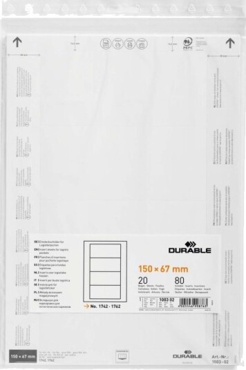 Durable Indstiksark Til Lagerlommer 150 X 67 Mm 80 Etiketter