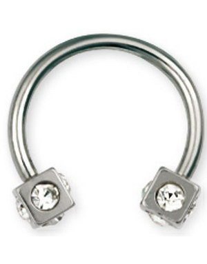 Aab Rund Øyenbrynspiercing med Firkantede Kuler & Klare Stener Strl 1.6 x 10 med 4 mm kule
