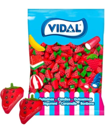 250 stk Vidal Strawberry Liquorice Slices   Stor Pose med Jordbærlakris 1,5 kg