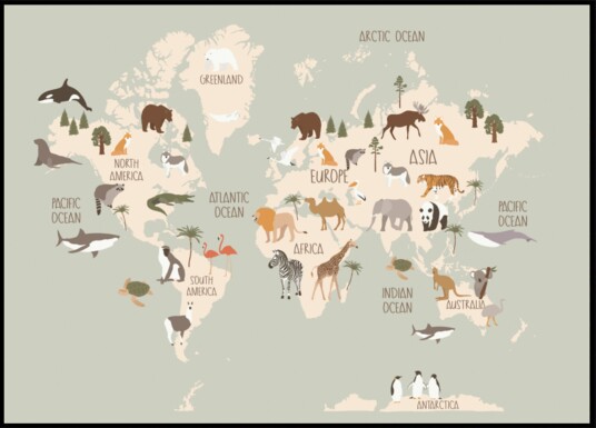Wildlife World Map Plakat / 30x40