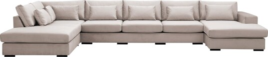 Grande 6 seters U Sofa med Divan Høyre Beige Fløyel