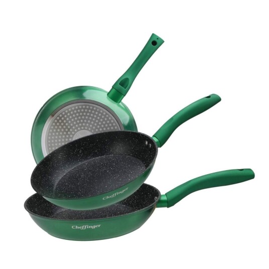 Northix Sett med stekepanner 3 stk non stick grønn