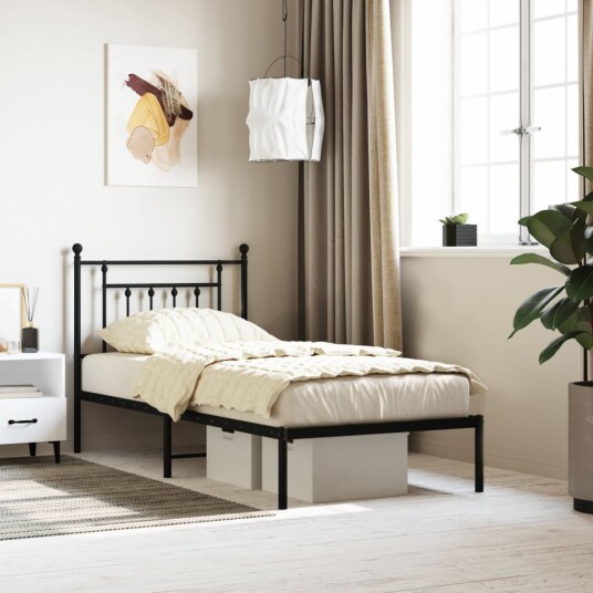 vidaXL Sengeramme i metall med hodegavl svart 90x190 cm 8720845883096