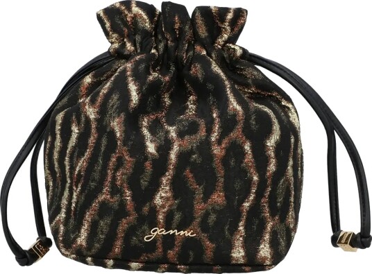 Ganni Printed Recycled Nylon Bou Bucket Pouch Black ONE SIZE